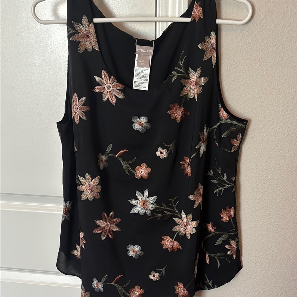 Chico's Pink and White Floral Embroidered Sleeveless Tank Top